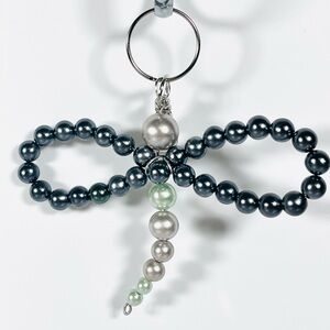 Gray Pearl Dragonfly Bag Charm Keychain